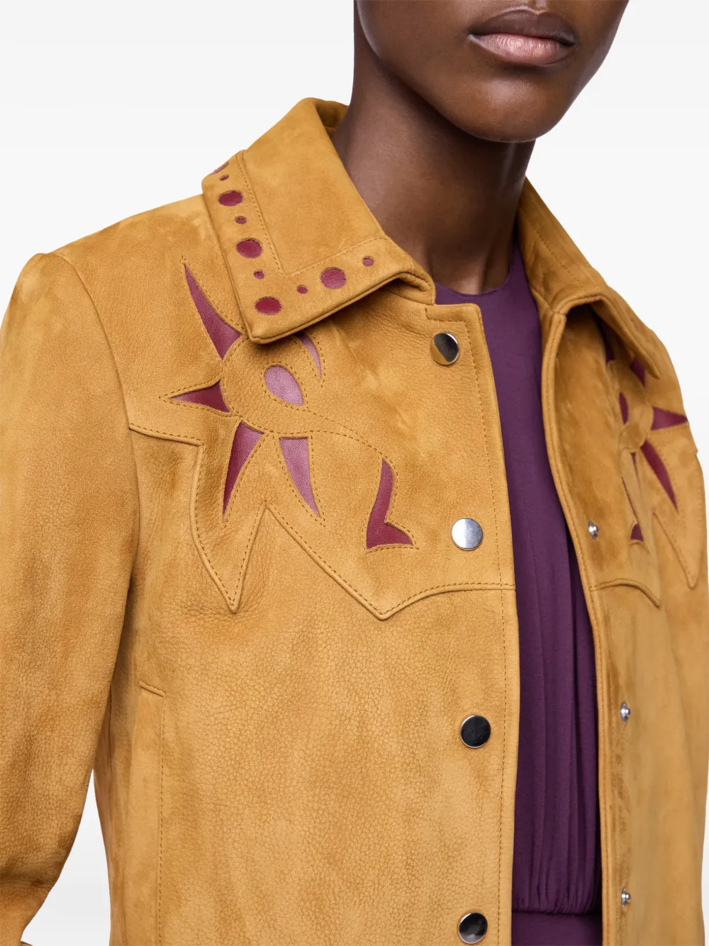 Rabanne Suede Graphic-detail Jacket in Neutrals, view 5