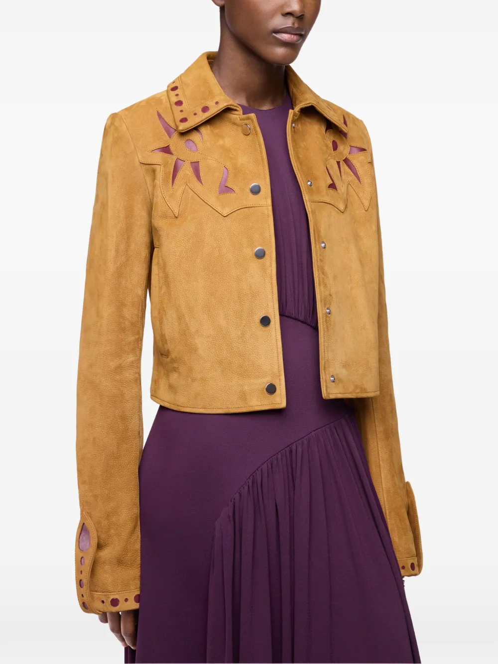 Rabanne Suede Graphic-detail Jacket in Neutrals, view 4