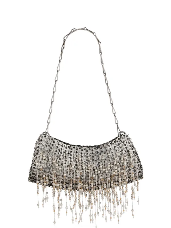 Rabanne Iconic 1969 Clutch Bag with Pearl Fringes in Silver