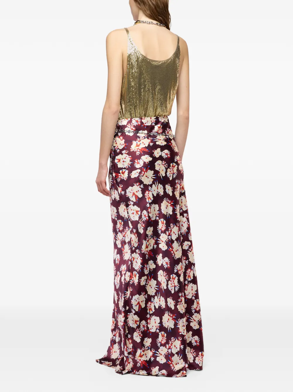 Rabanne Magenta satijnen zijden rok met bloemen-patroon Roze