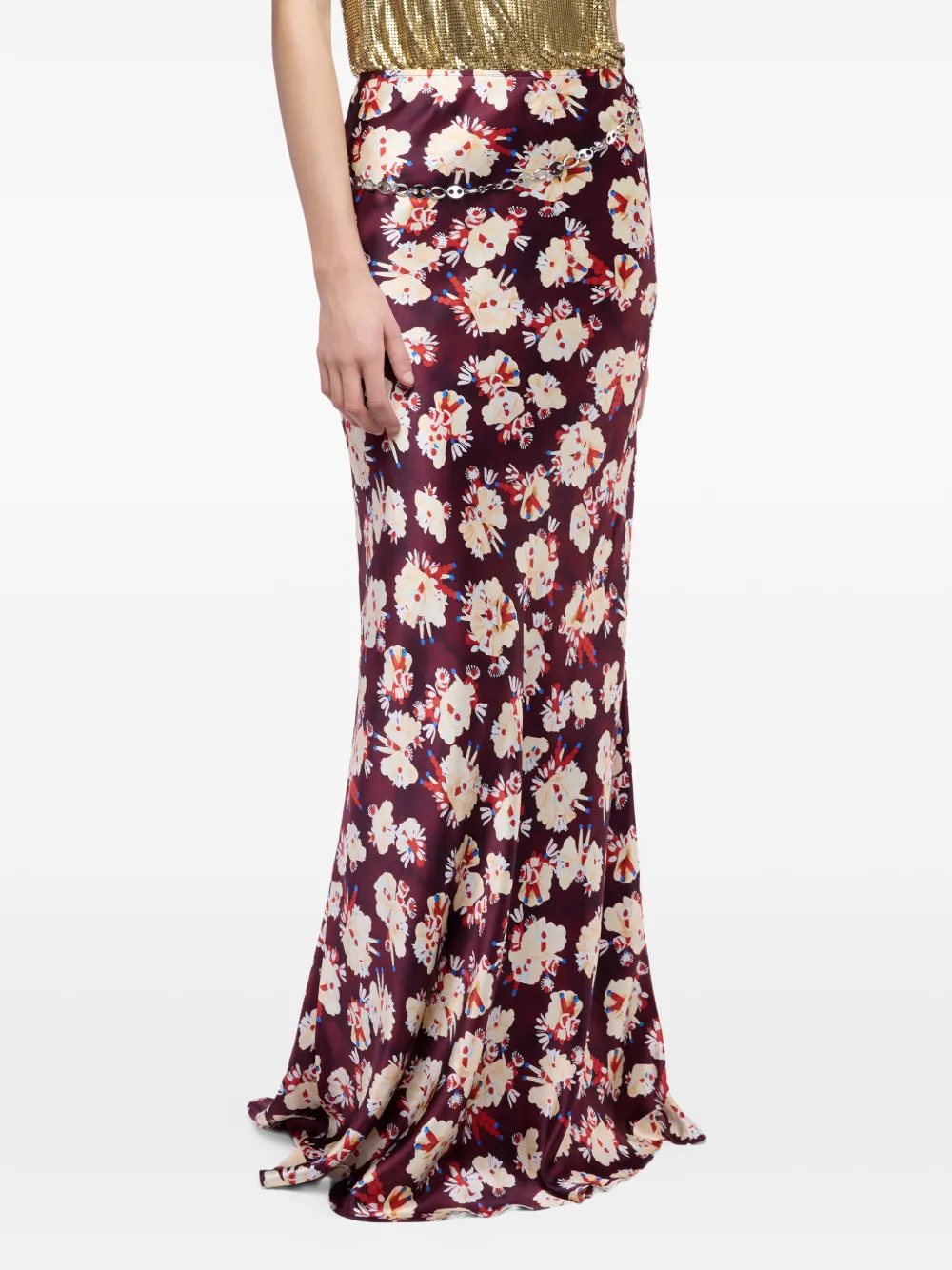 Rabanne Magenta satijnen zijden rok met bloemen-patroon Roze