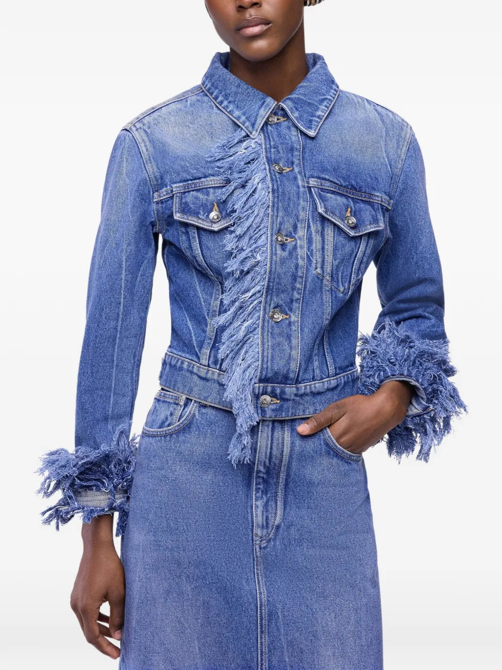 Rabanne Bikerjacke mit Fransen - Blau