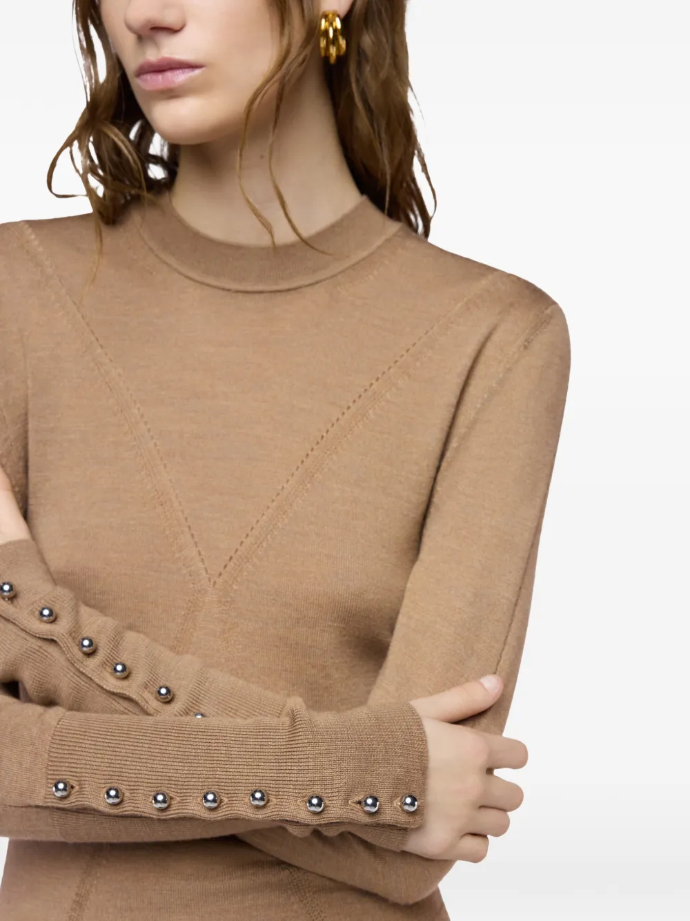 Rabanne T-shirt met lange mouwen en knoopmanchetten Bruin