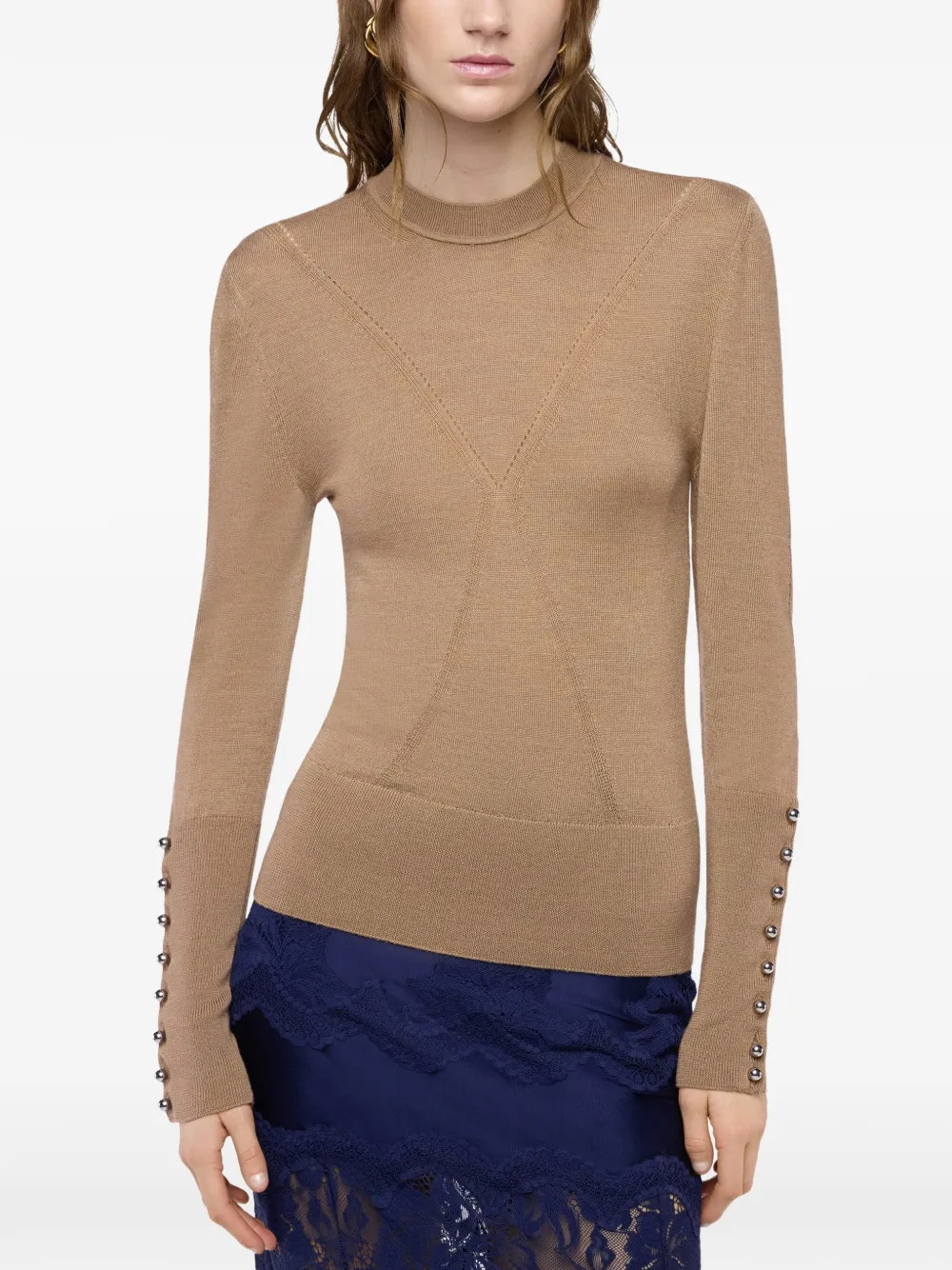 Rabanne T-shirt met lange mouwen en knoopmanchetten Bruin