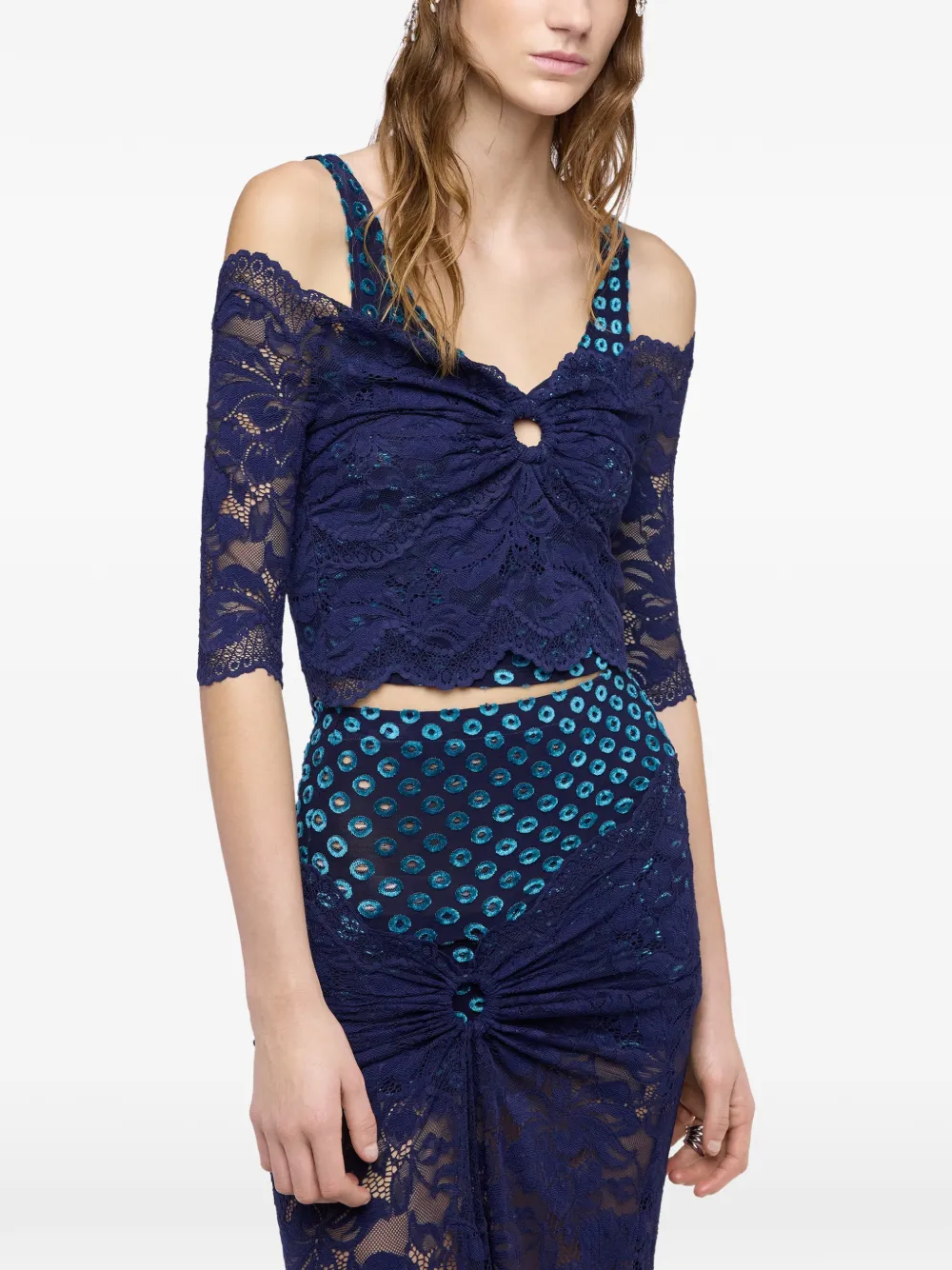 Rabanne Trompe-l'oeil top met kant Blauw