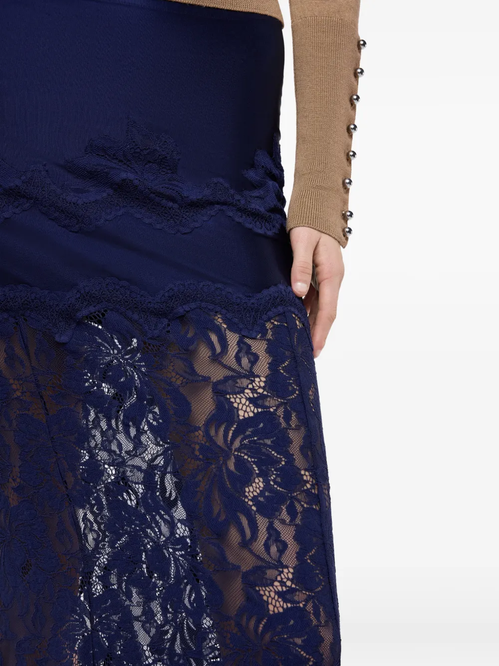 Rabanne Jersey midi-rok met kanten vlakken Blauw