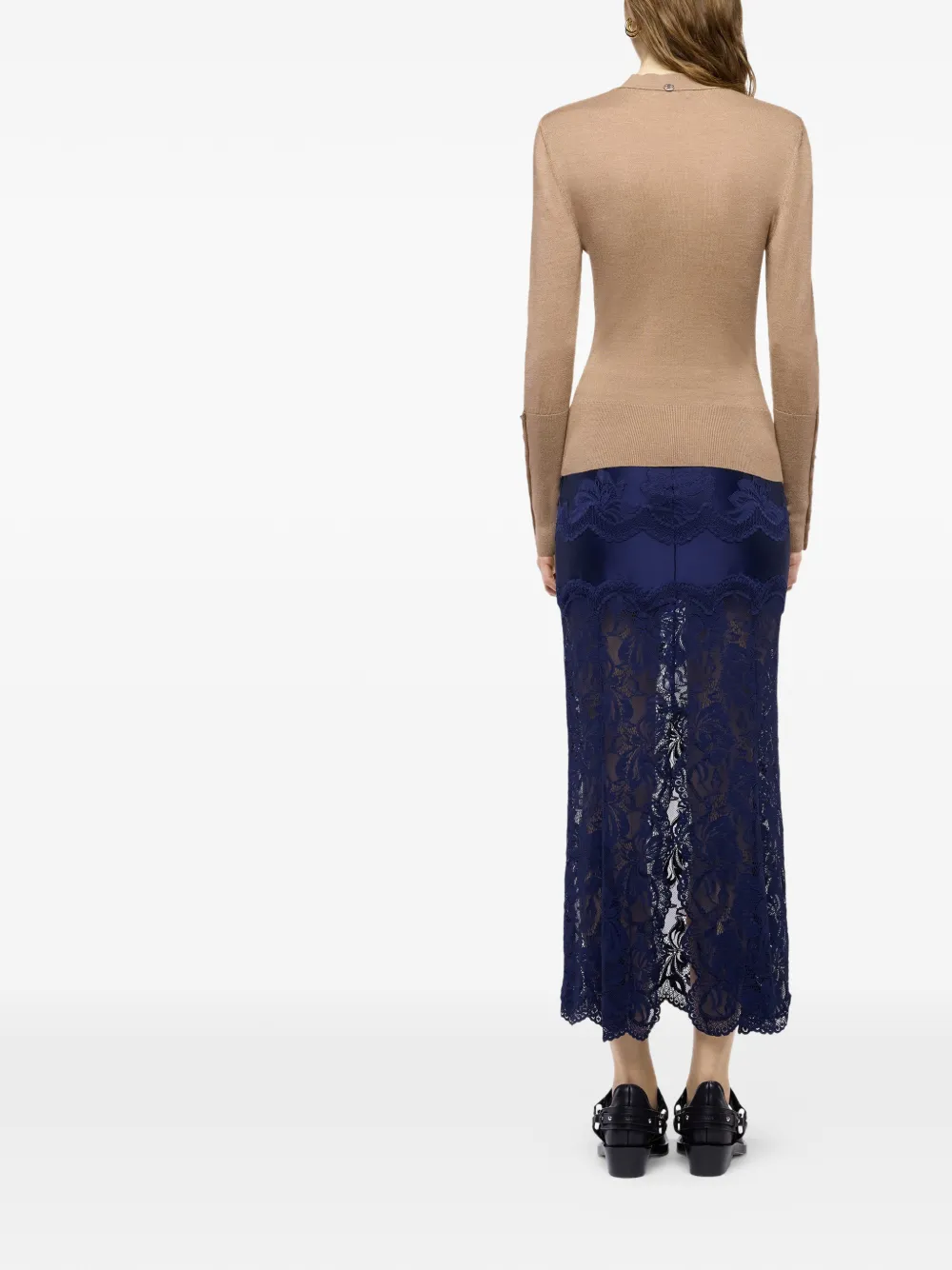 Rabanne Jersey midi-rok met kanten vlakken Blauw