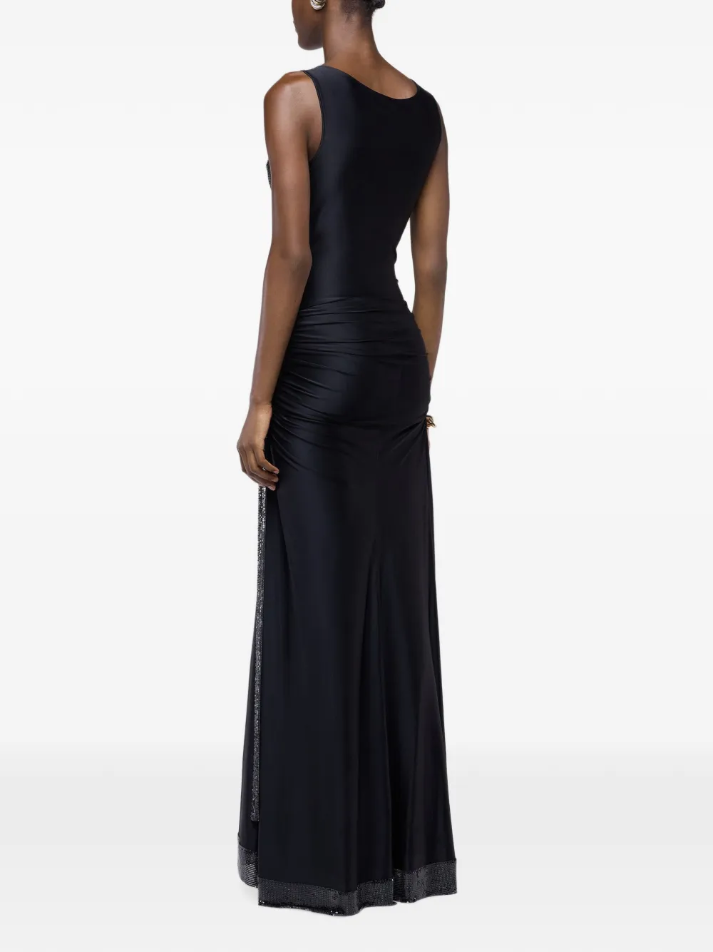 Rabanne maxi-dress met mesh vlak en col Zwart