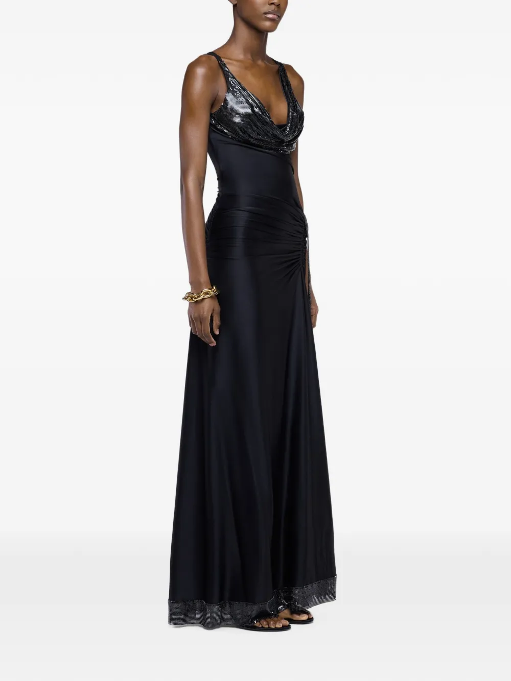 Rabanne maxi-dress met mesh vlak en col Zwart