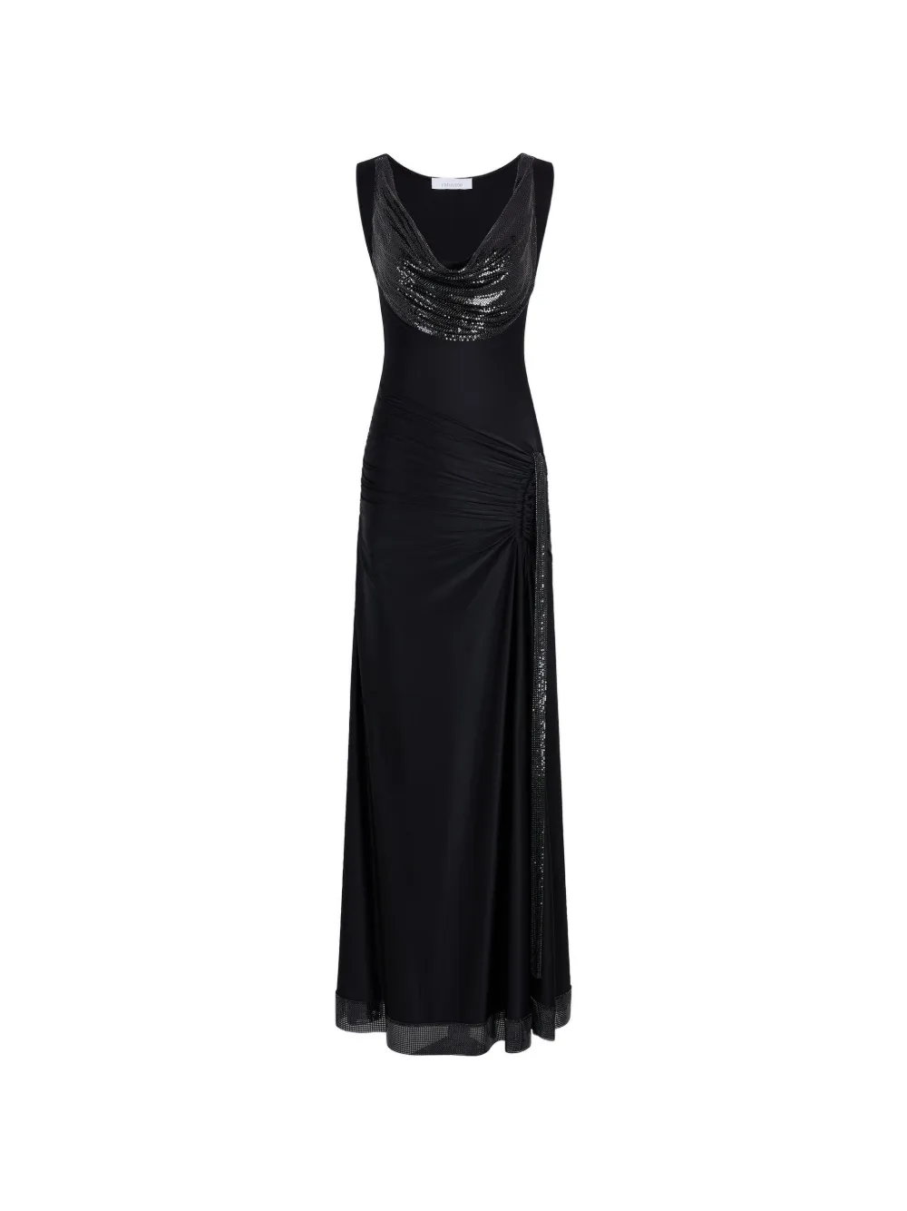 Rabanne mesh-panel cowl-neck maxi dress