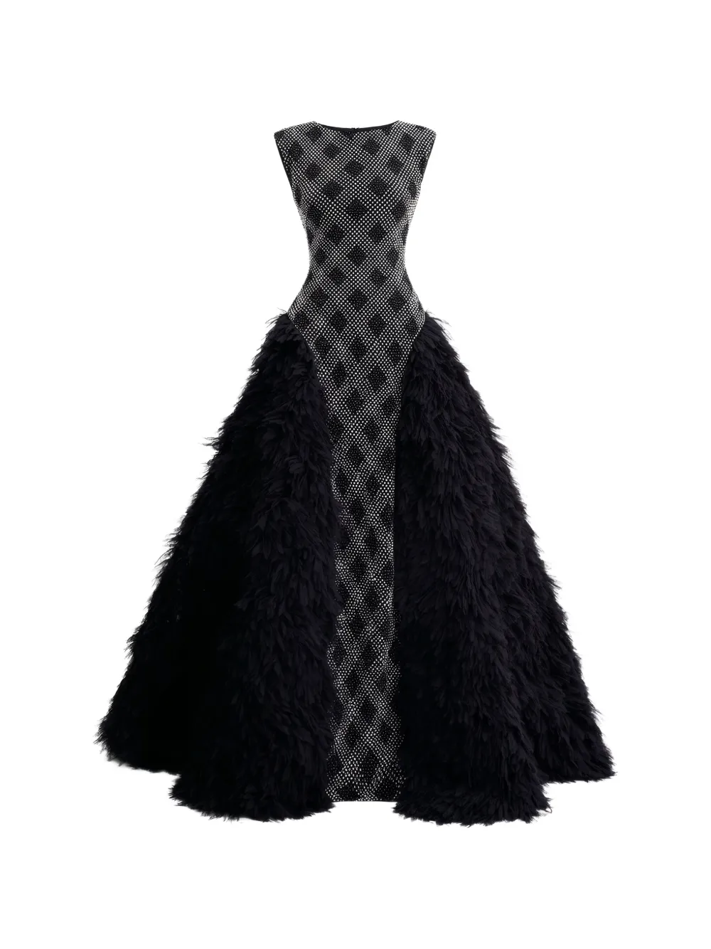 Gemy Maalouf crystal-embellished feathered-skirt dress