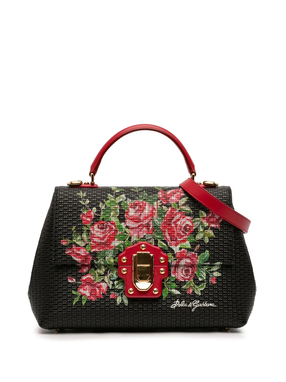 Dolce & Gabbana Pre-Owned 2017-2020 Calfskin Floral Print Lucia satchel - Nero