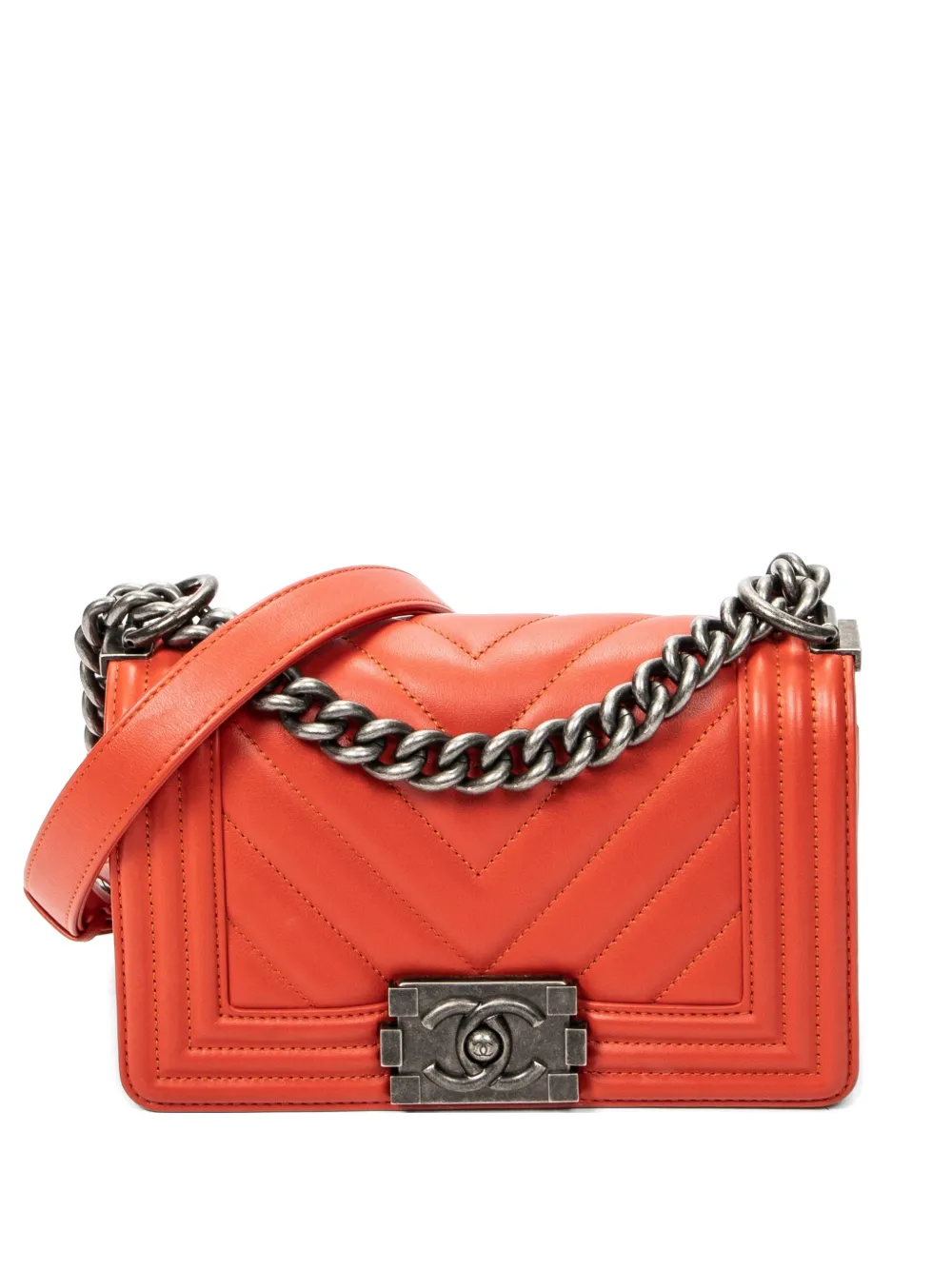CHANEL Pre-Owned small Boy chevron-quilted shoulder bag - Arancione