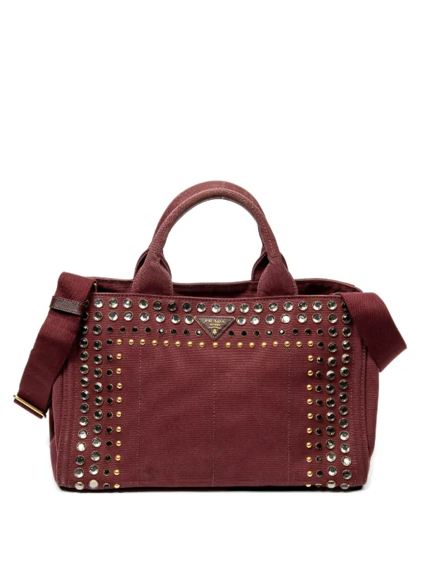 Prada Pre-Owned カナパ ビジュートリム ハンドバッグ M | レッド 
