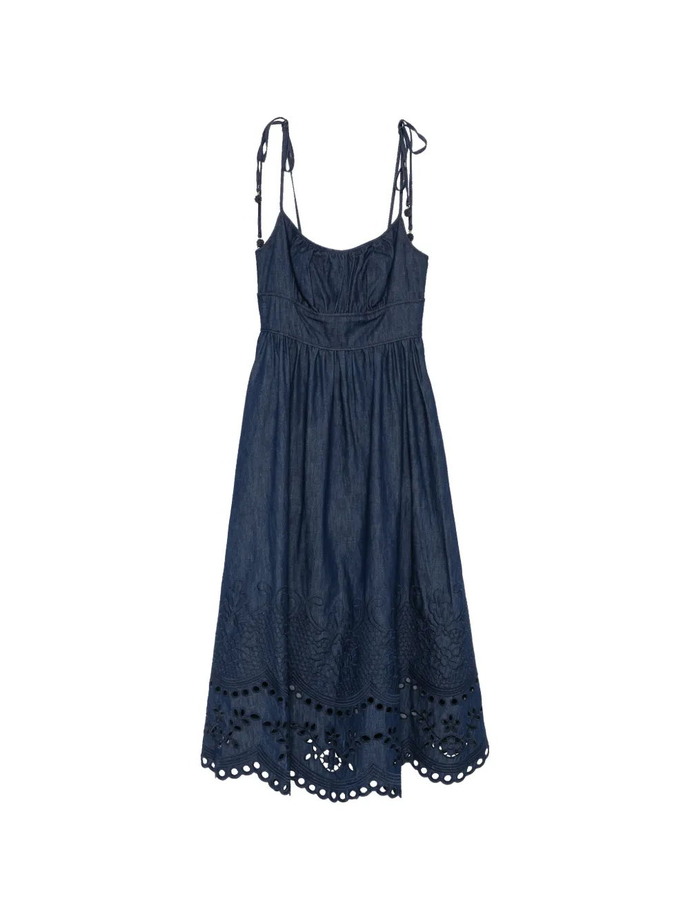 Zimmermann Mohan Broderie Anglaise Trim Denim Midi Dress In Blue