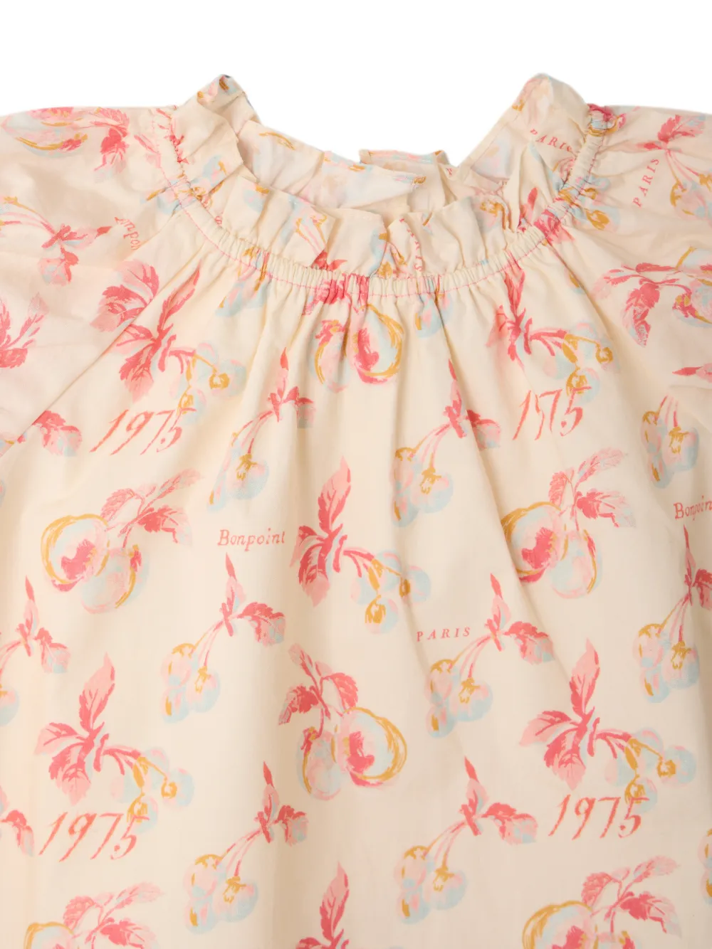 Bonpoint Jurk met bloemenprint en ruches Beige
