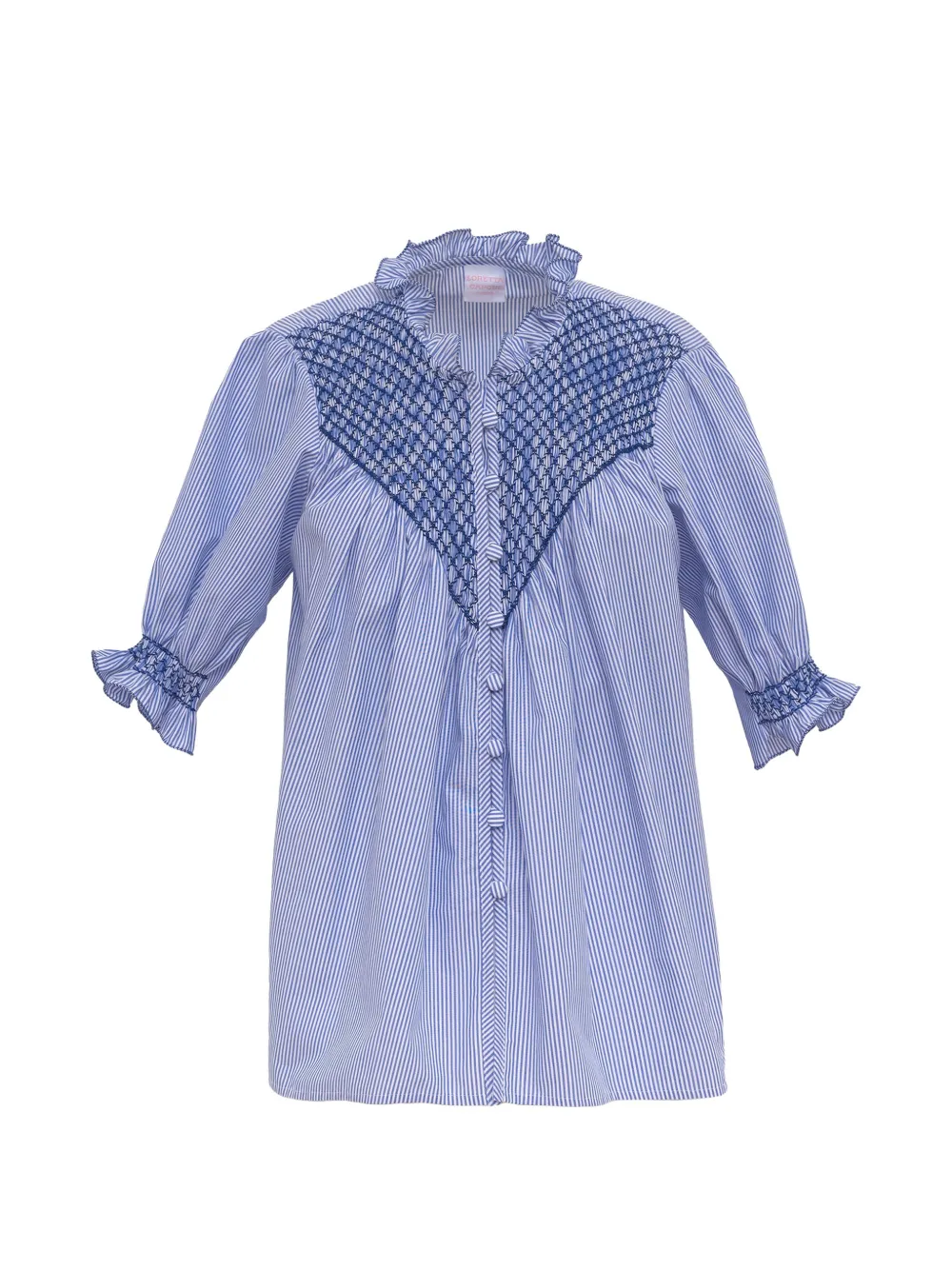 Loretta Caponi Milvia short-sleeve striped cotton blouse - Blu