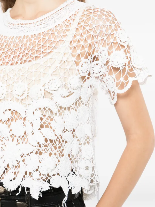 CHANEL Pre-Owned Crochet floral-lace Top | White | FARFETCH