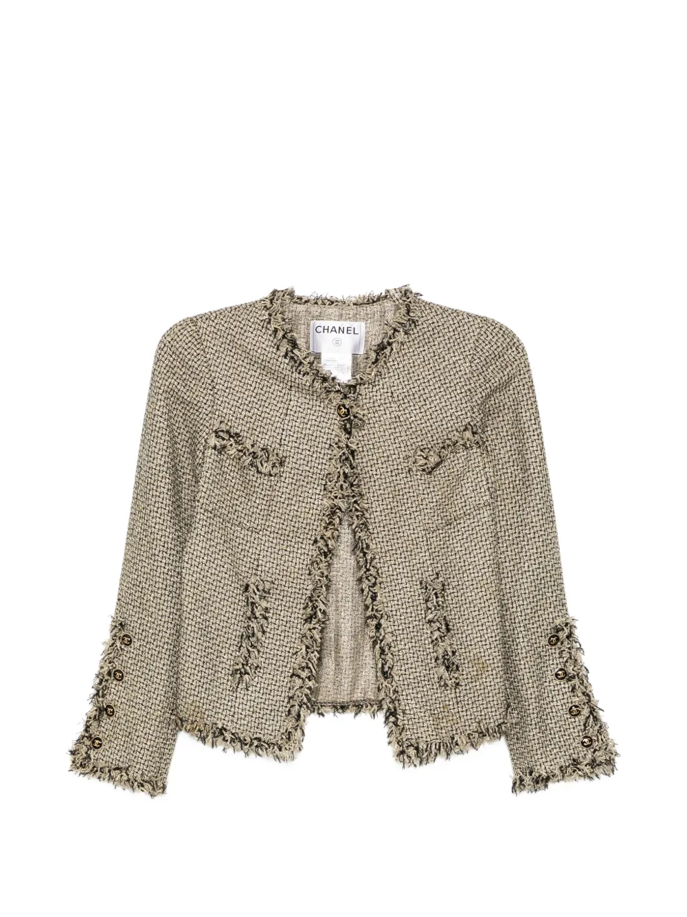 CHANEL Pre-Owned 2007 frayed-trim tweed jacket - Neutrals