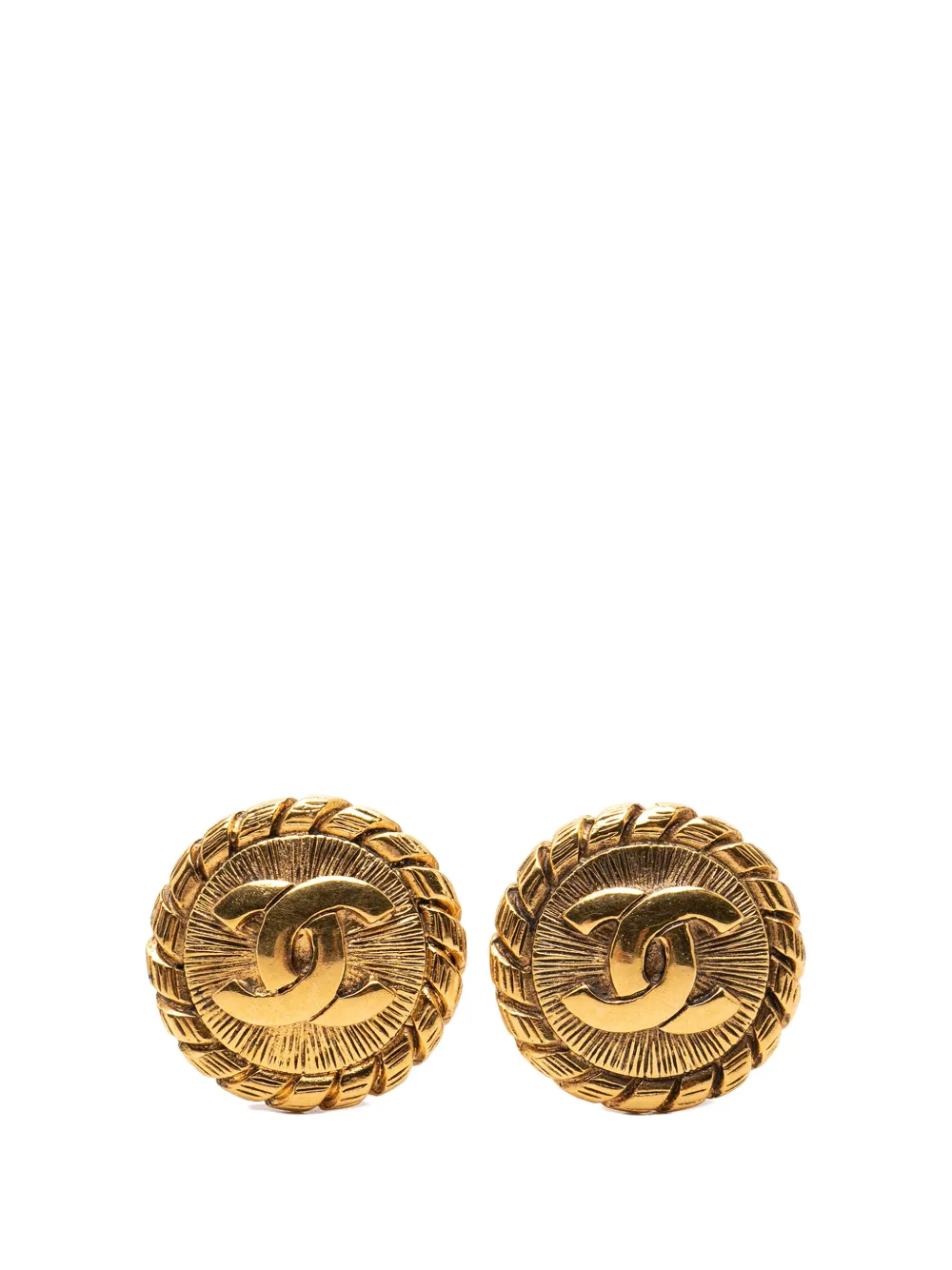 CHANEL Pre-Owned 1970-1980 CC Gold Plated Sunburst Round Clip On Earrings costume earrings - Oro