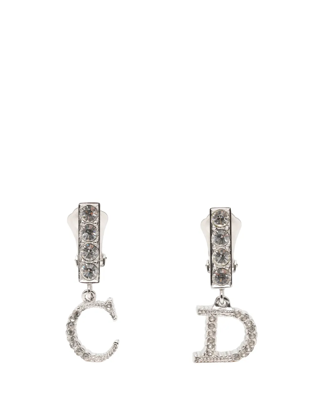 Christian Dior Pre-Owned 1990-2000 Brass CD Logo and Strass Drop Clip On Earrings costume earrings - Argento