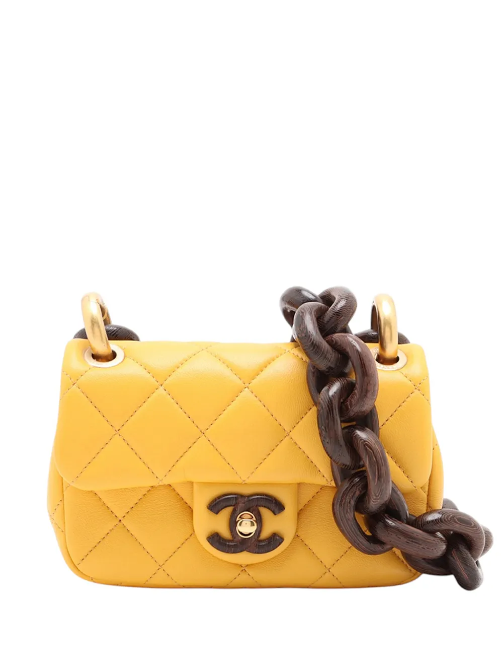 CHANEL Pre-Owned 2021-2026 Mini Square Lambskin Wenge Wood Flap crossbody bag - Giallo