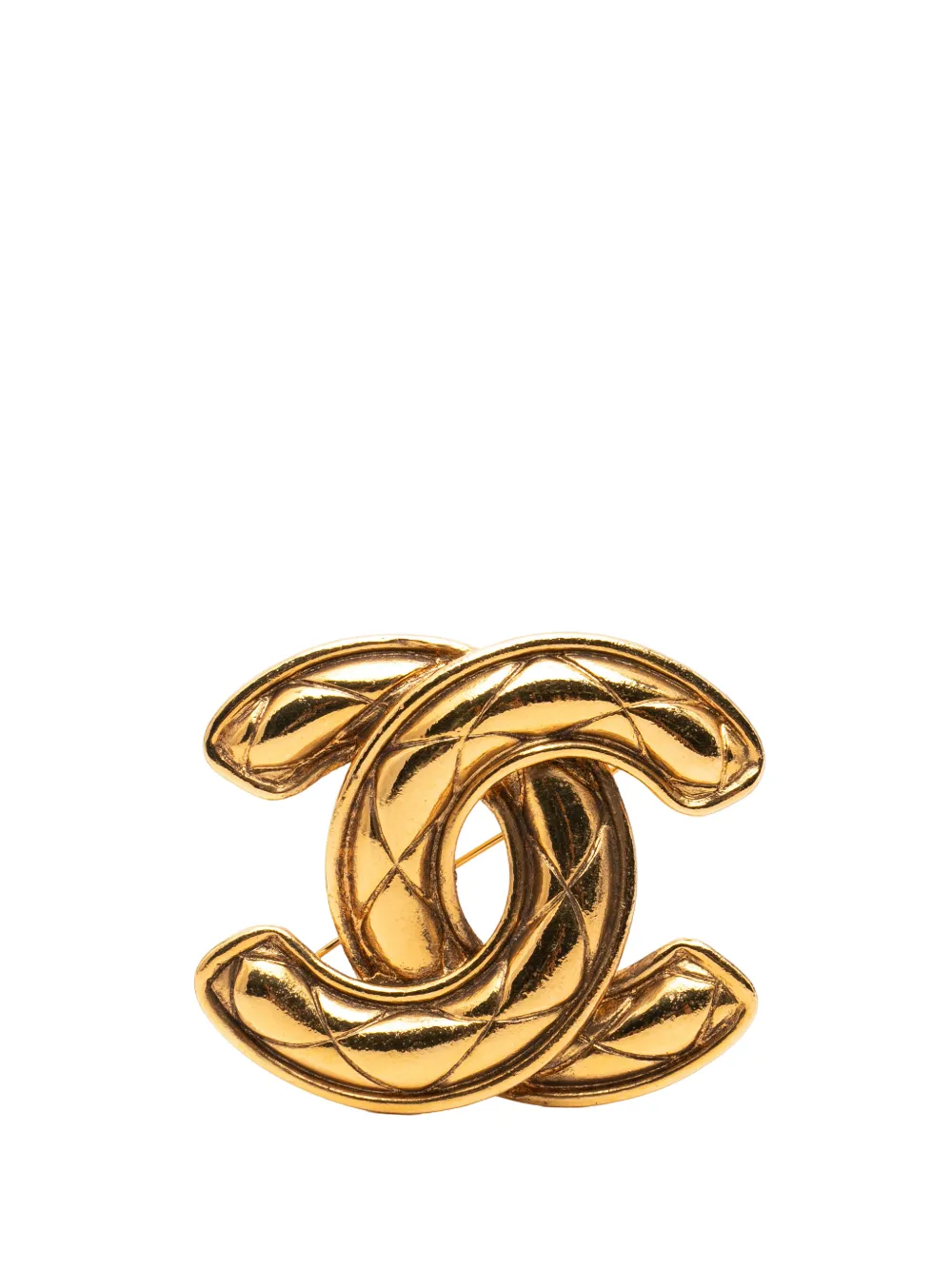 CHANEL Pre-Owned 1970-1980 CC Gold Plated Quilted Brooch costume brooch