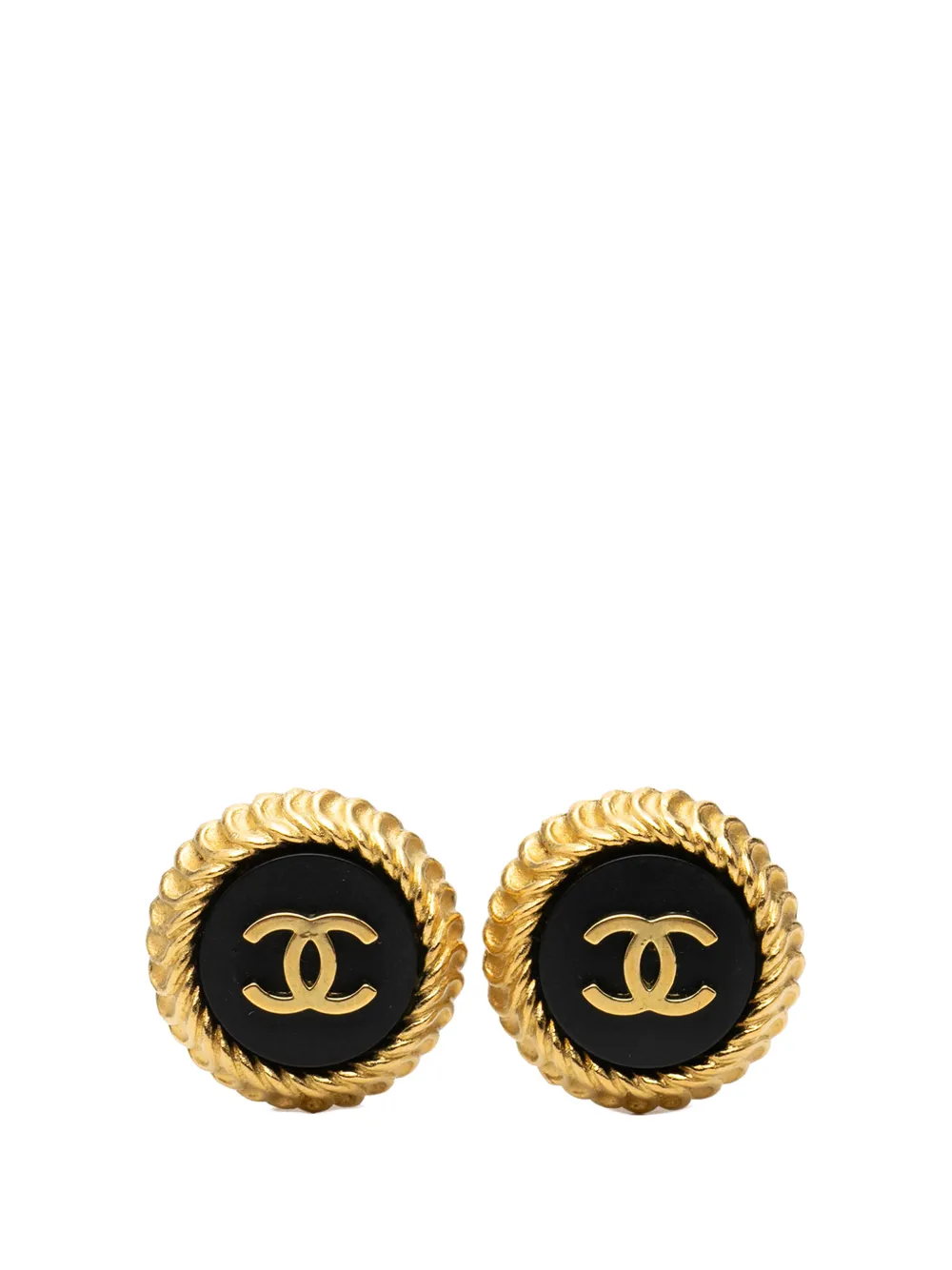 CHANEL Pre-Owned 1995 CC Gold Plated and Resin Button Clip On Earrings costume earrings - Nero
