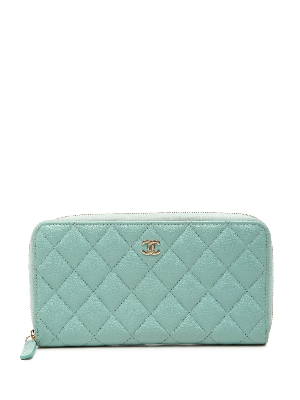 CHANEL Pre-Owned 2019 Quilted Caviar Zip Around Wallet long wallets - Blu