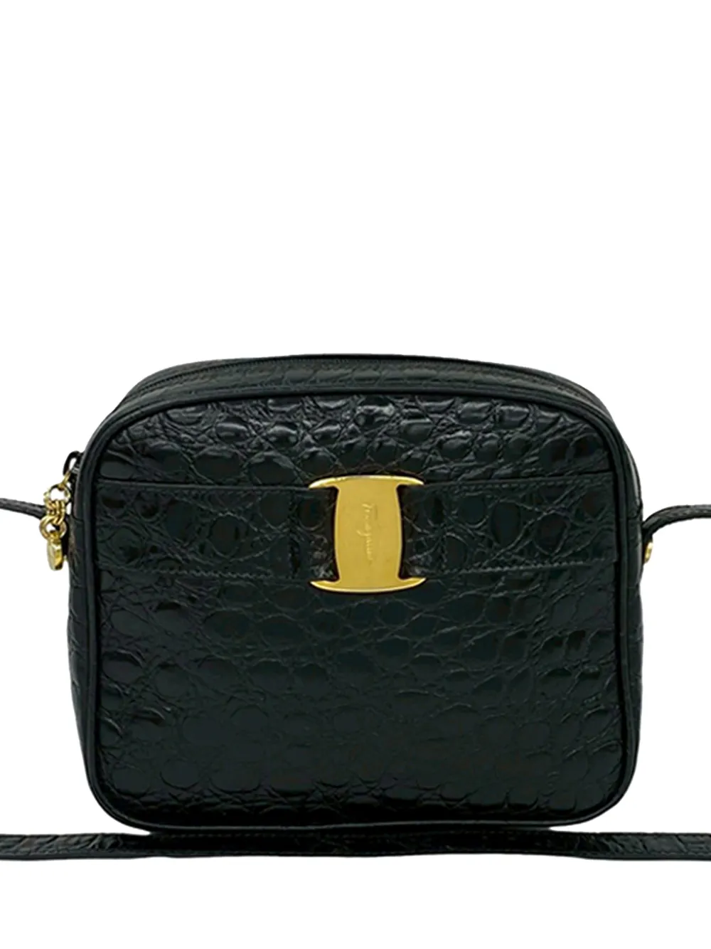 Ferragamo Pre-Owned 2010-2026 Croc Embossed Leather Vara crossbody bag - Nero