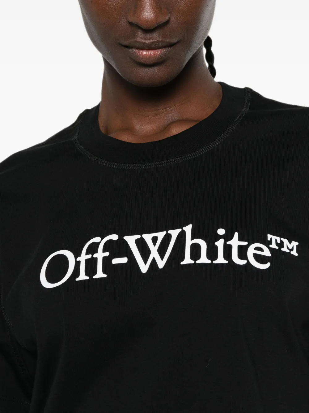 Off-White Cropped T-shirt met logoprint Zwart