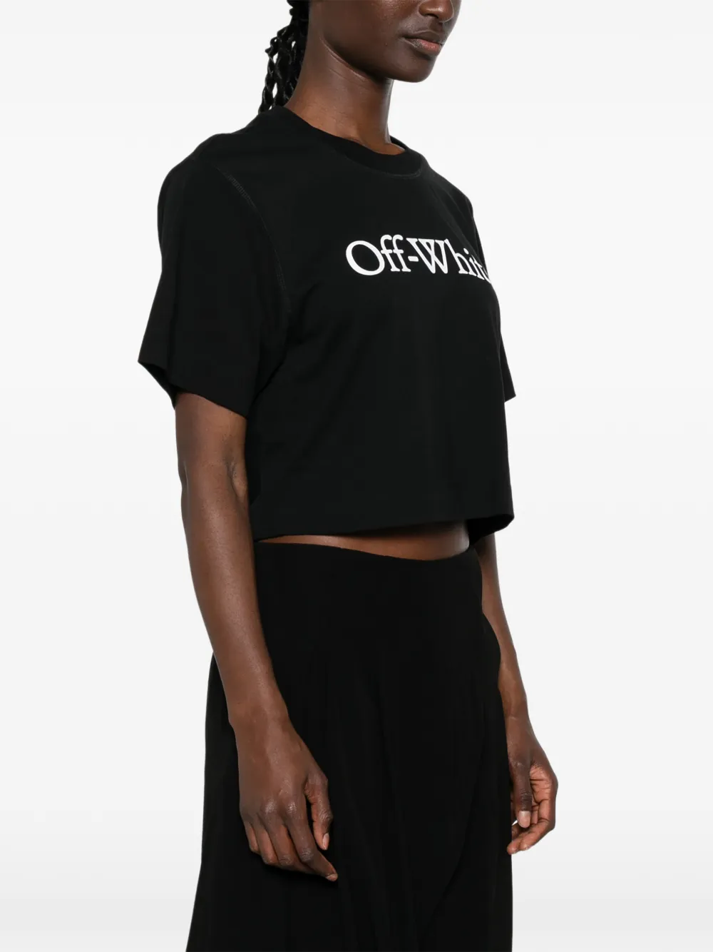Off-White Cropped T-shirt met logoprint Zwart