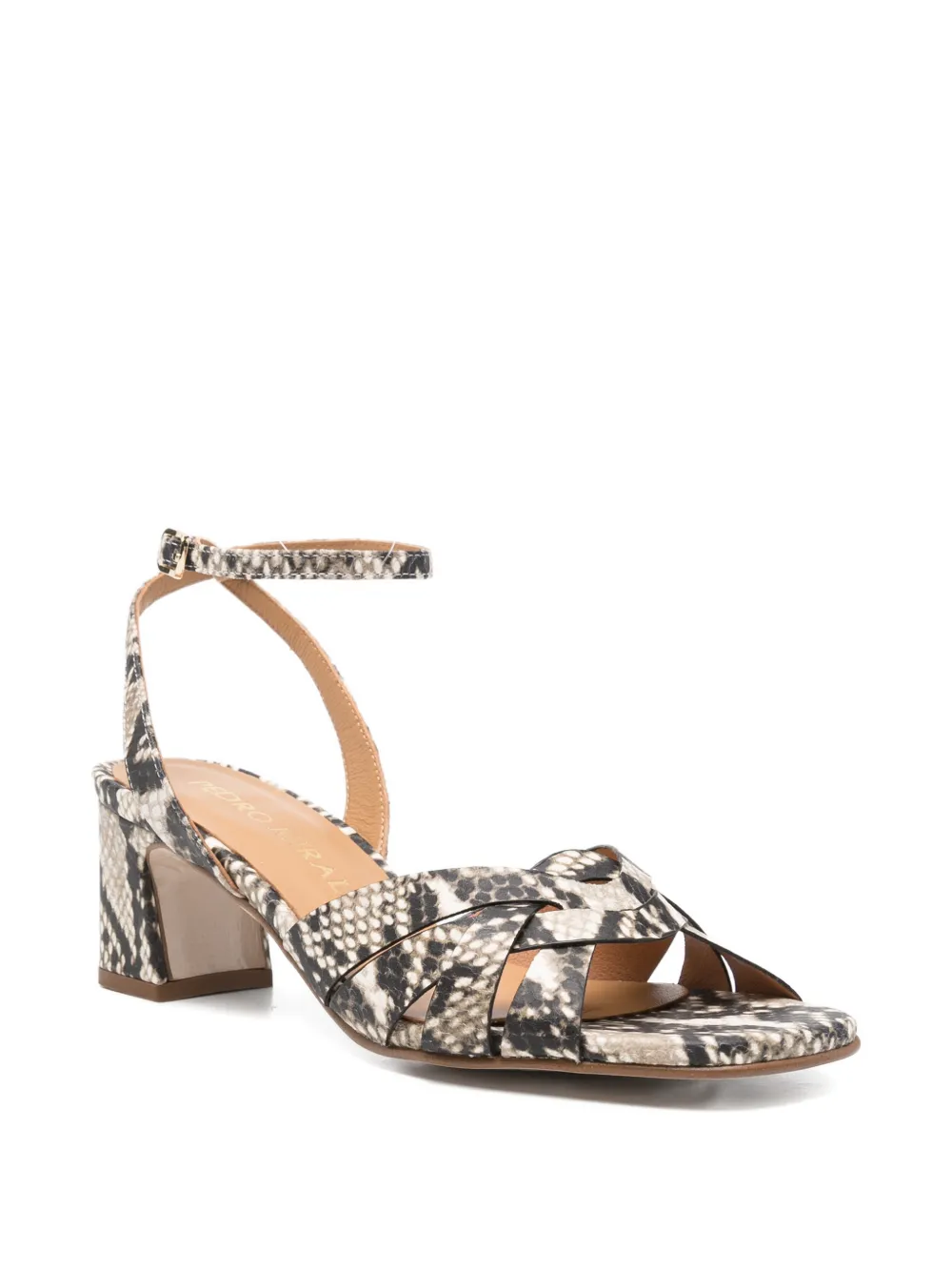 Pedro Miralles Sandalen met gekruiste bandjes en slangen-effect Beige
