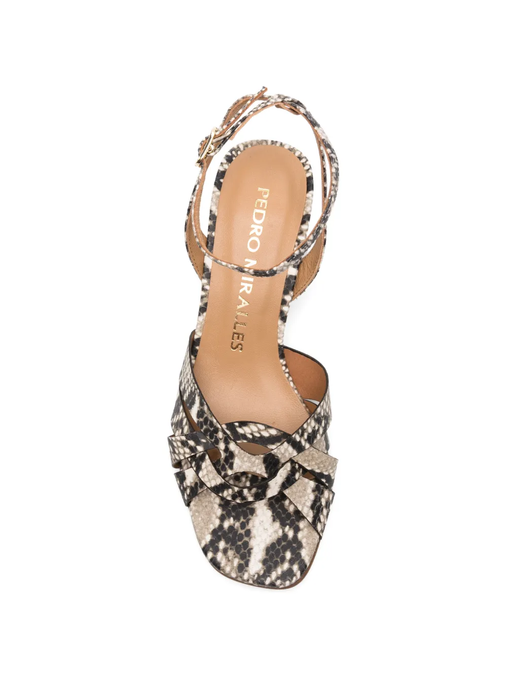 Pedro Miralles Sandalen met gekruiste bandjes en slangen-effect Beige