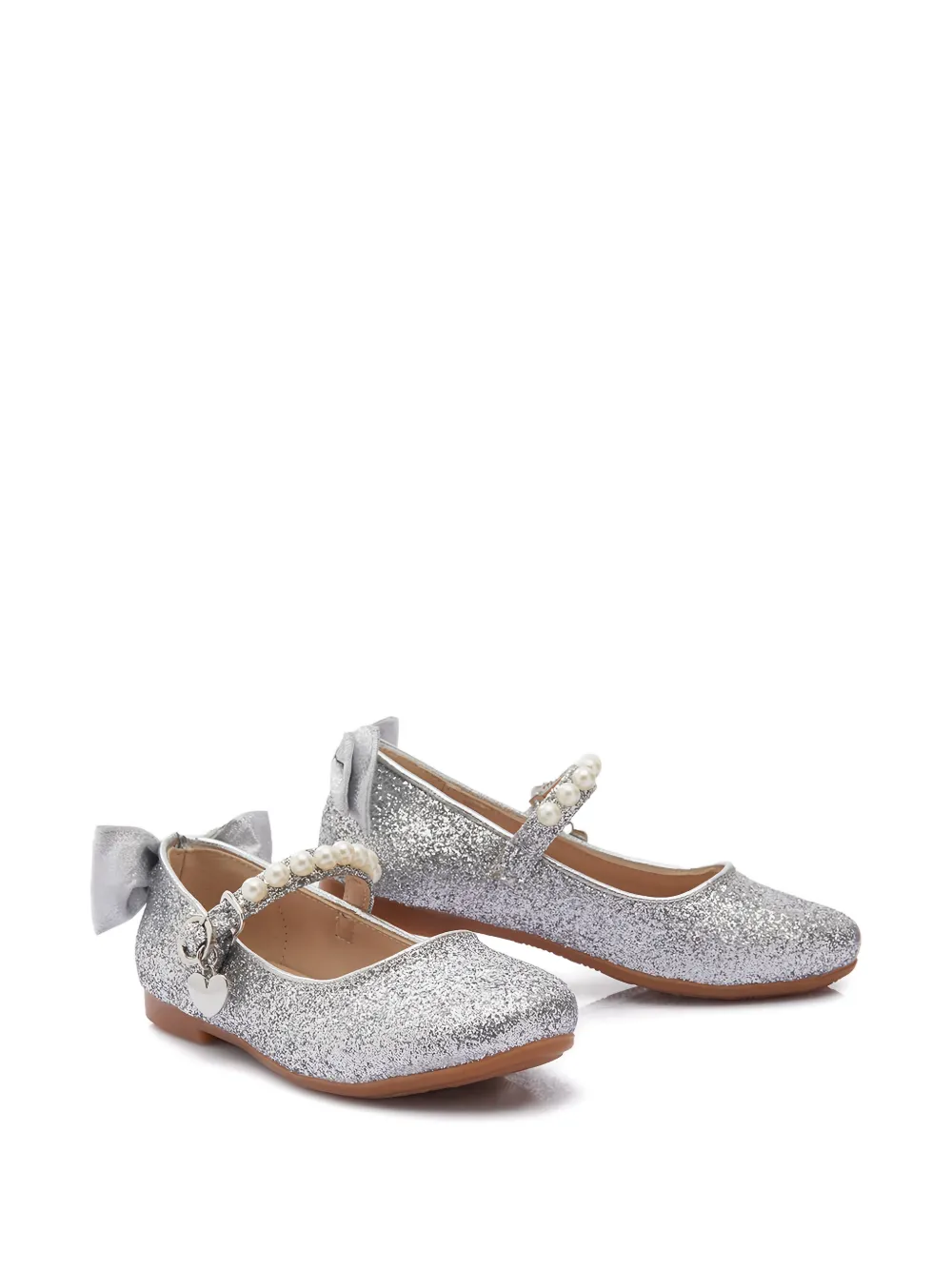 La Perla Kids glittered pearl-strap ballet flats - Silver