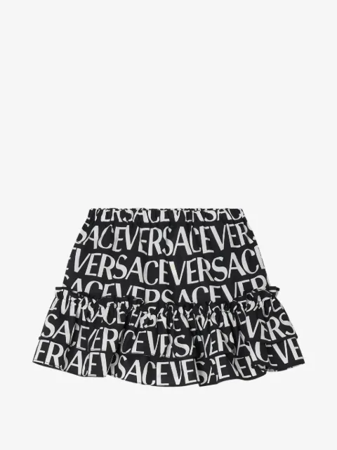 Versace Kids logo-print ruffled skirt