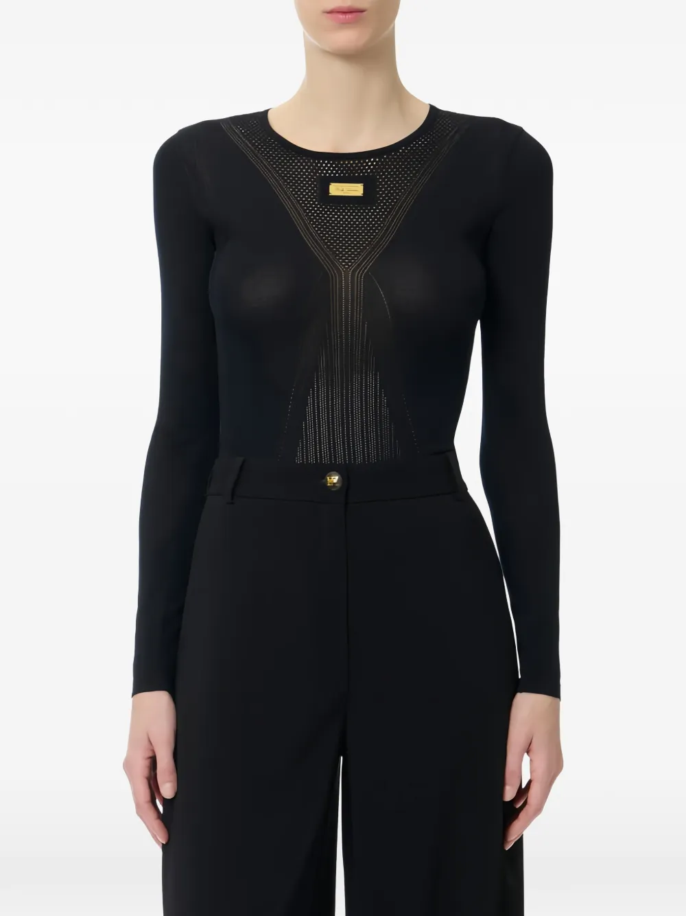 Elisabetta Franchi Opengebreid T-shirt Zwart