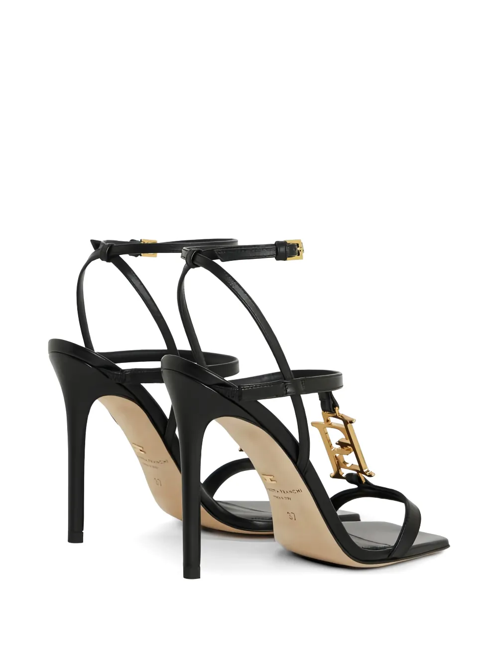 Elisabetta Franchi Stiletto sandalen met logoplakkaat Zwart