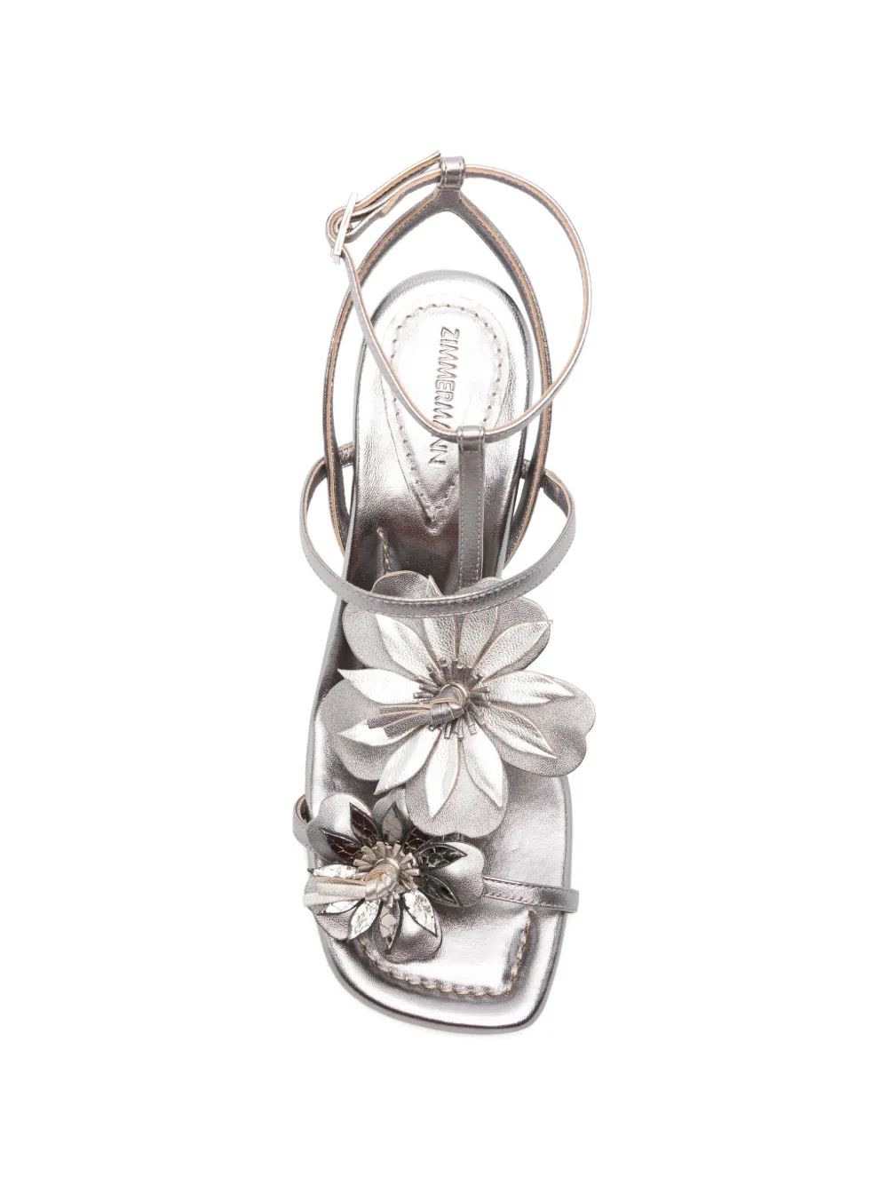 ZIMMERMANN Belara floral-appliqué leather sandals Zilver