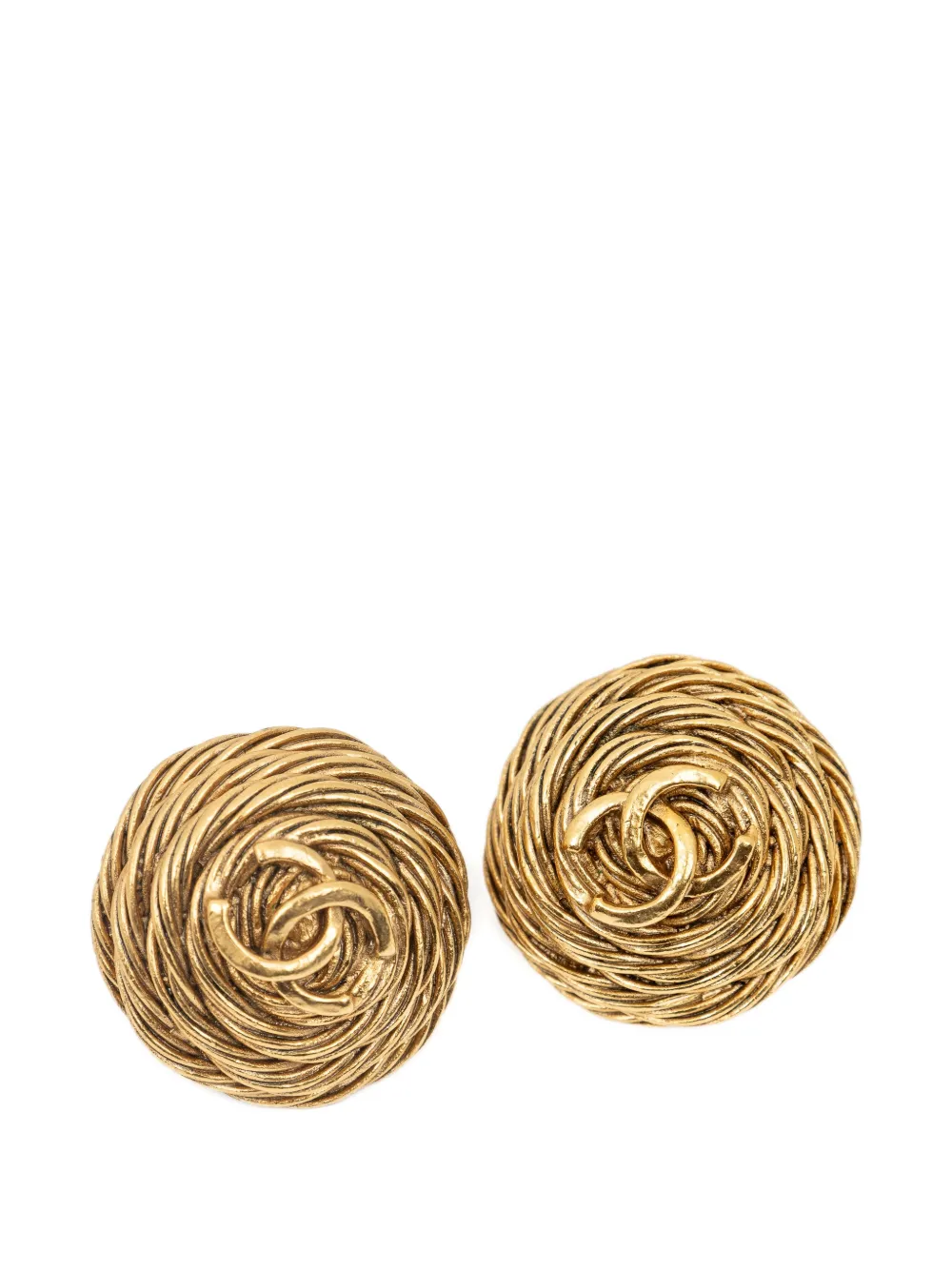 CHANEL Pre-Owned 1994 Interlocking CC woven earrings - Gold