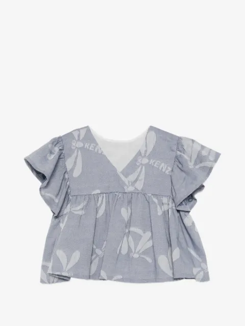 Kenzo Kids dragonfly-print ruffled blouse