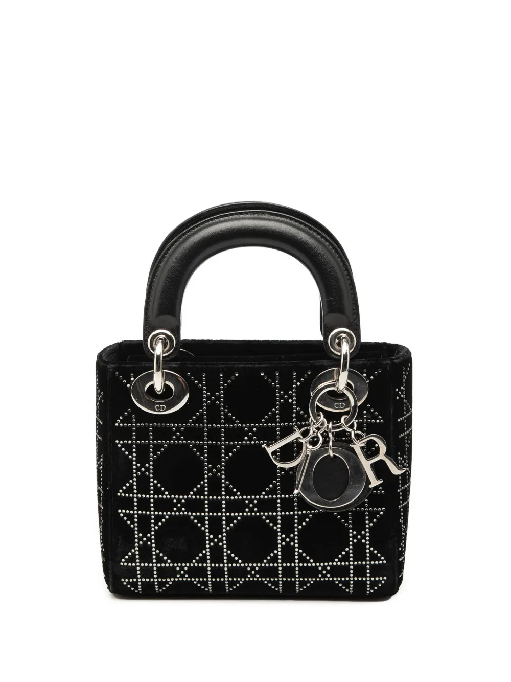 Christian Dior Pre-Owned 2011 Mini Velvet Cannage Strass Embellished Lady Dior satchel - Nero