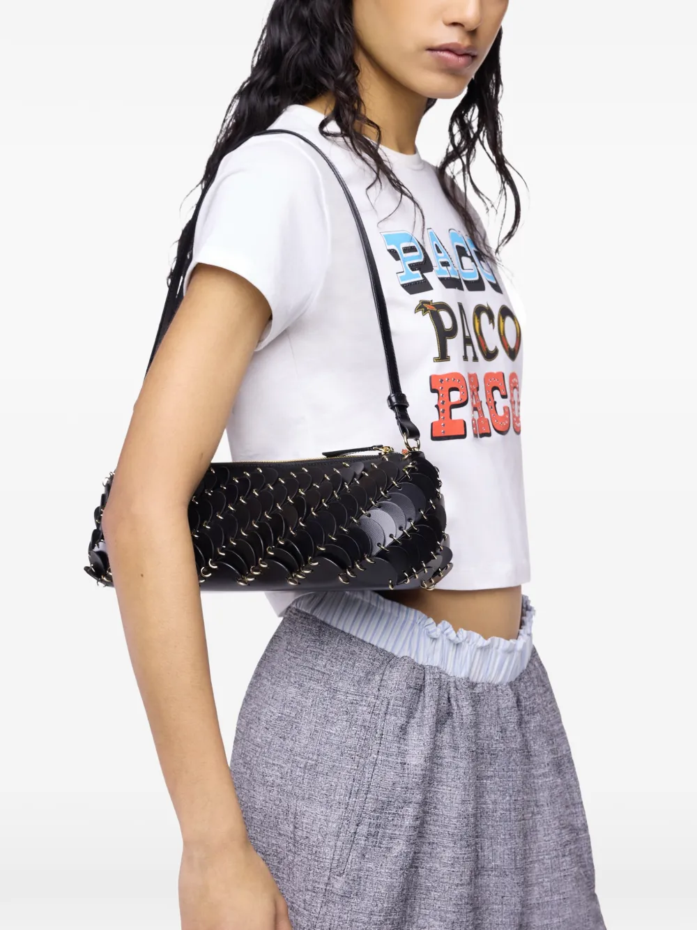 Rabanne Bag in Leather and Gold Finishing in Black, view 2