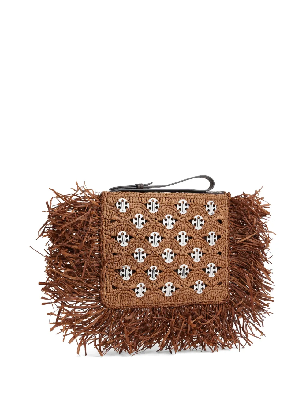Rabanne 1969 raffia clutch met franje Bruin