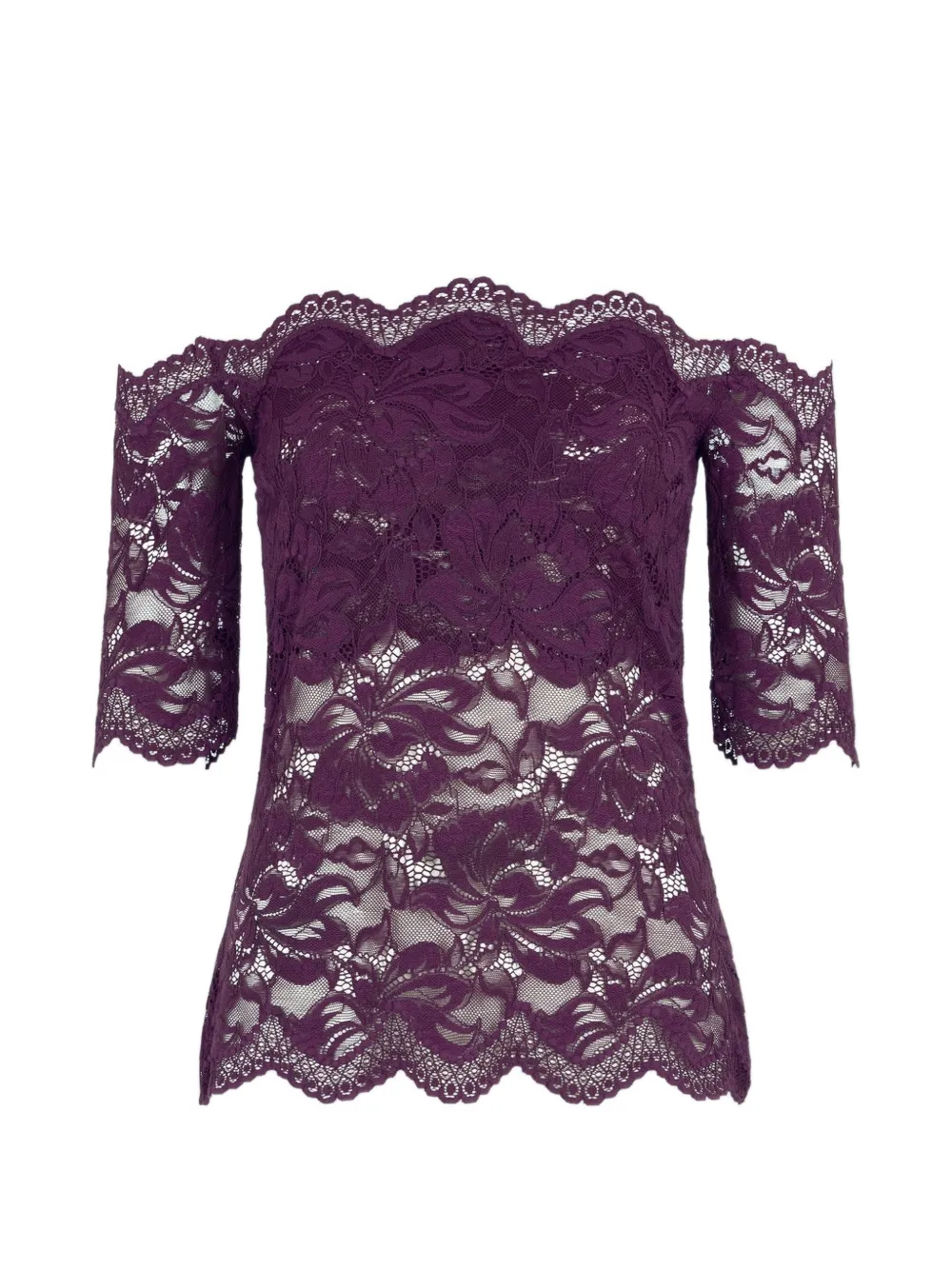 Rabanne short-sleeve top in magenta layered lace