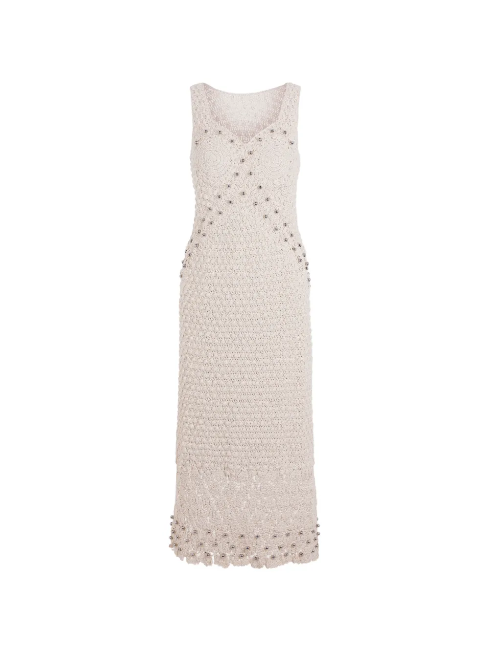 Rabanne pearl-embellished crochet midi dress - Nude