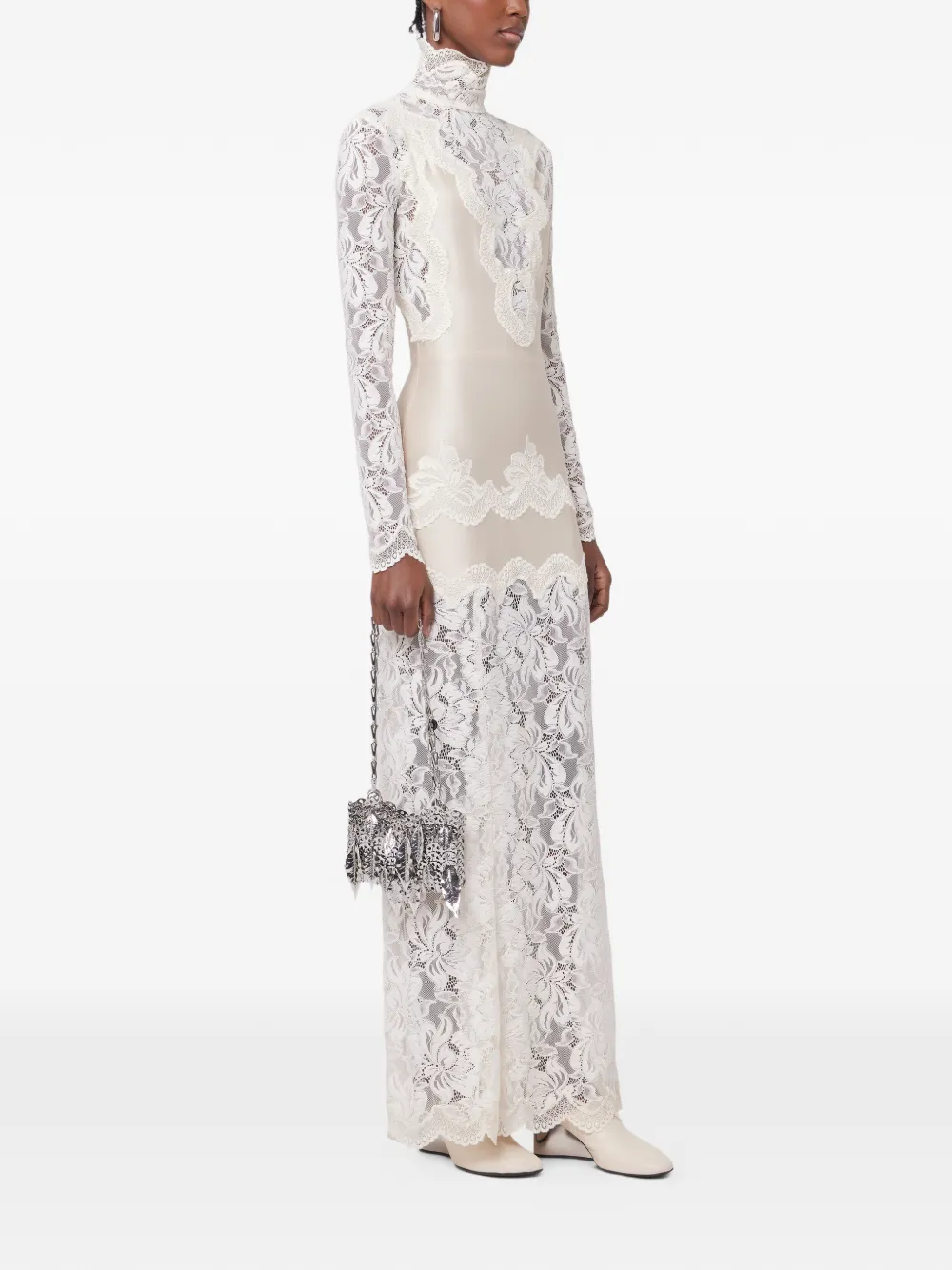 Rabanne lace-panelled long-sleeve maxi dress - Toni neutri