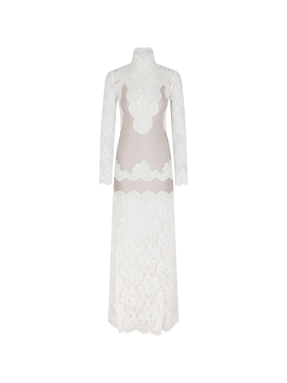 Rabanne lace-panelled long-sleeve maxi dress - Toni neutri