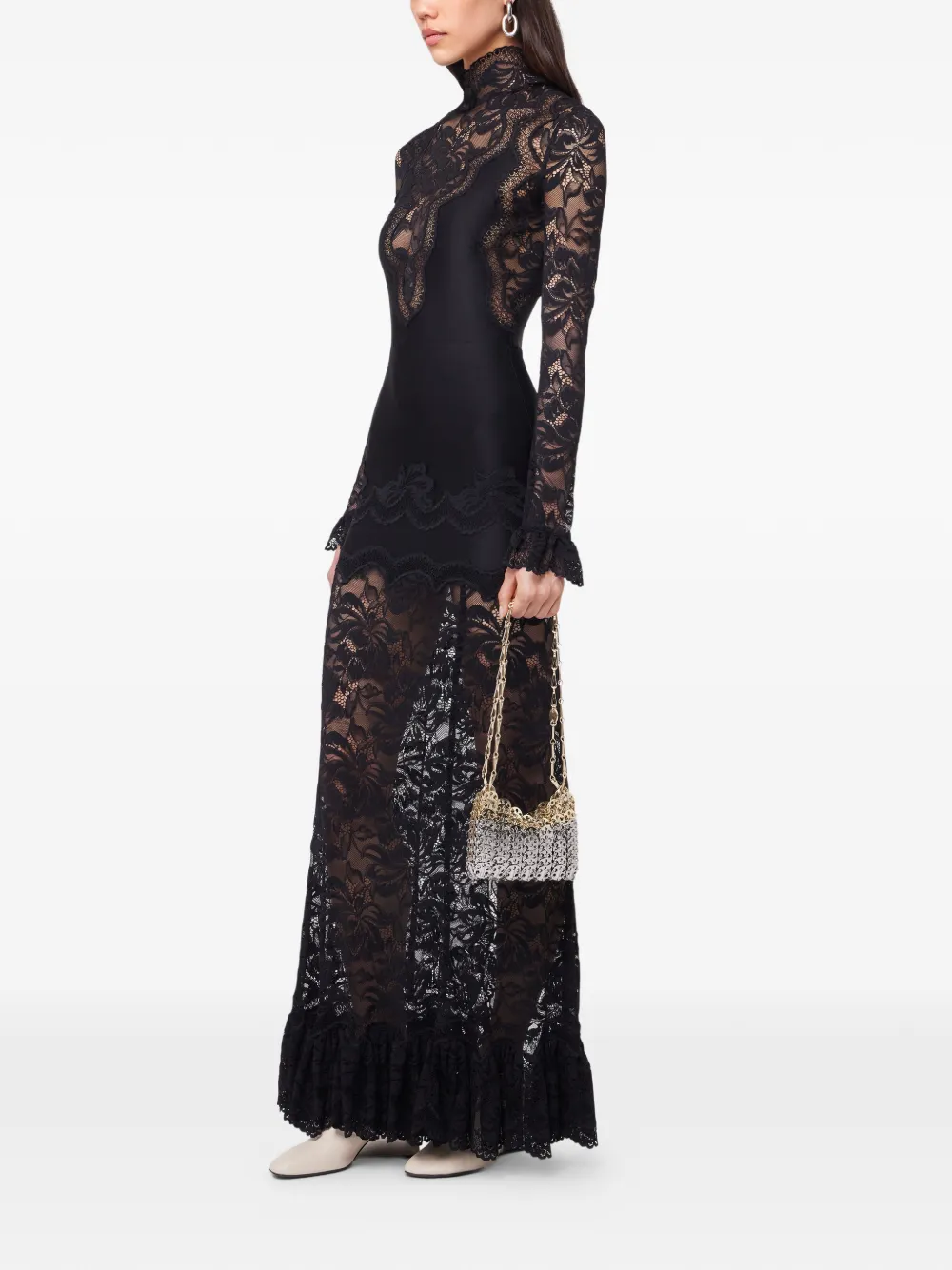 Rabanne Maxi-jurk met kant Zwart