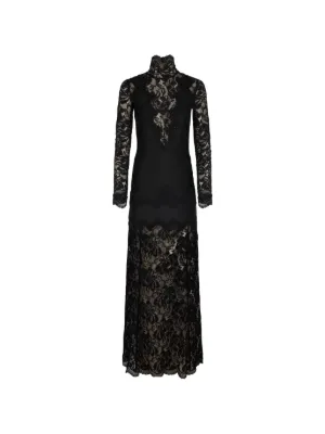 Rabanne Maxi Long-sleeved Lace Dress - Black